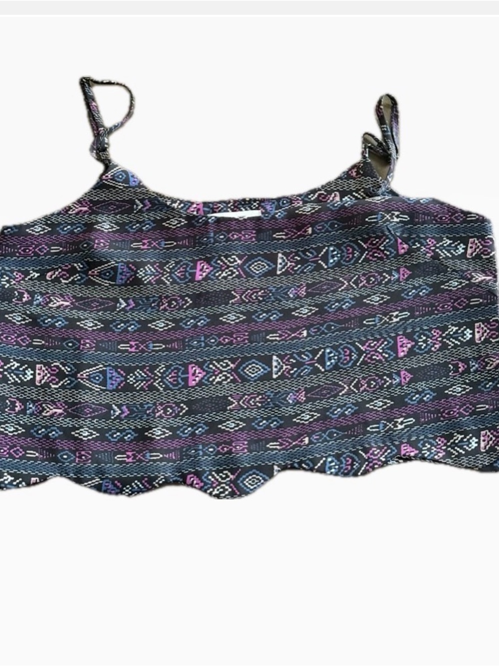 Scalloped Hen Spaghetti Strap Crop Top in Black and Purple